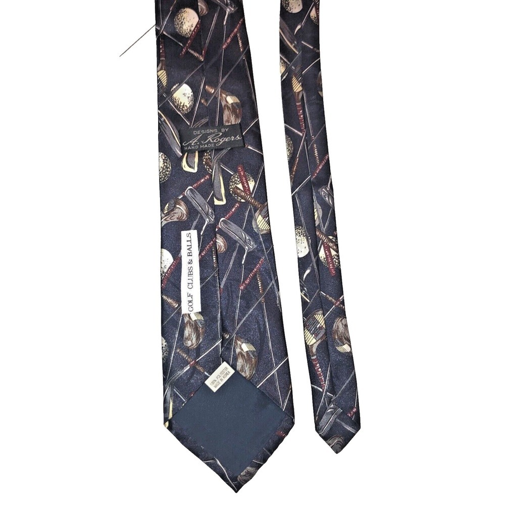 2X A ROGERS Mens The 4th Hole Golf Clubs Balls Polyester Sports Necktie Novelty - Picture 5 of 16